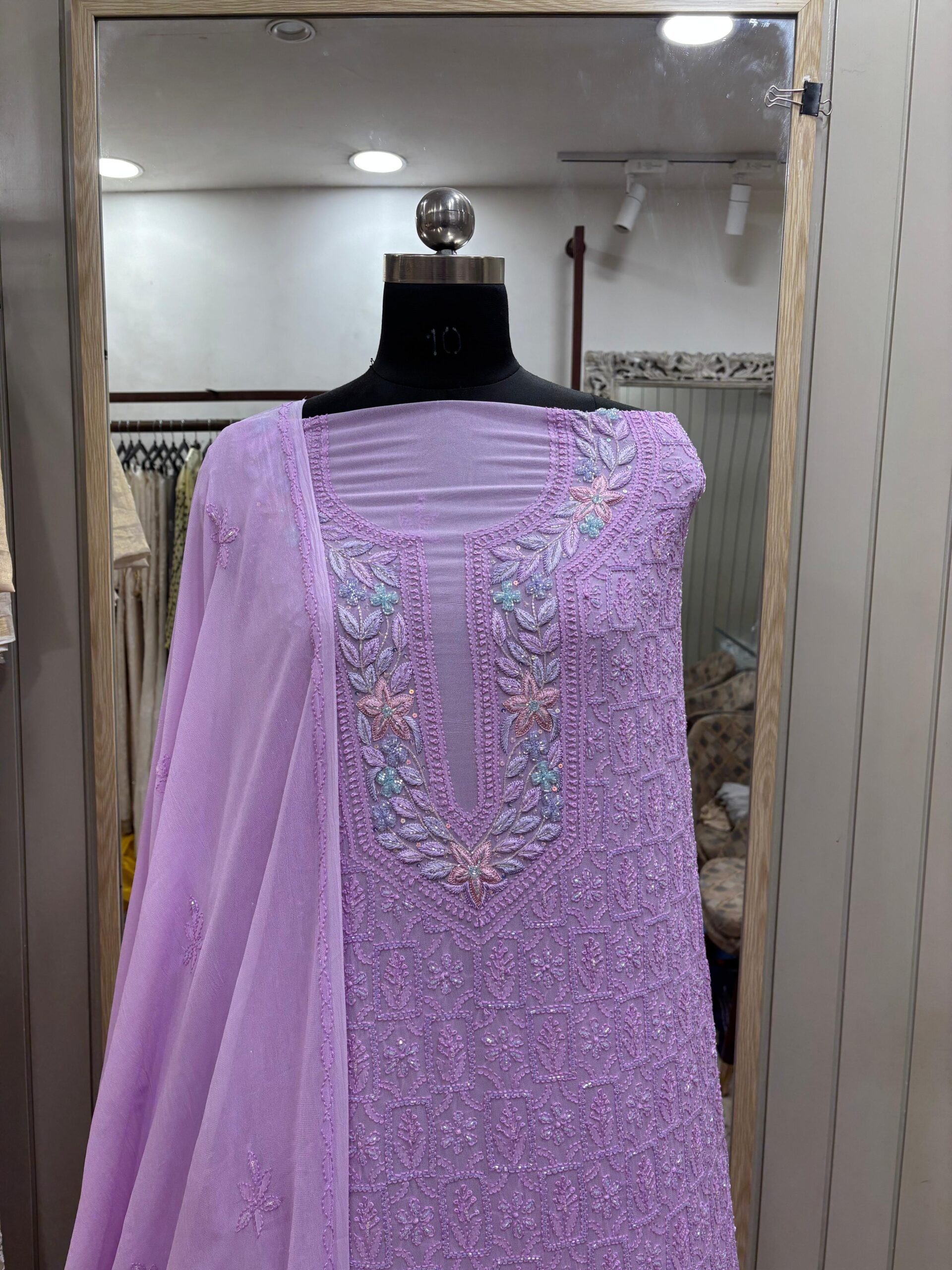 Parsi Gala Straight with Heavy Cutdana Lilac
