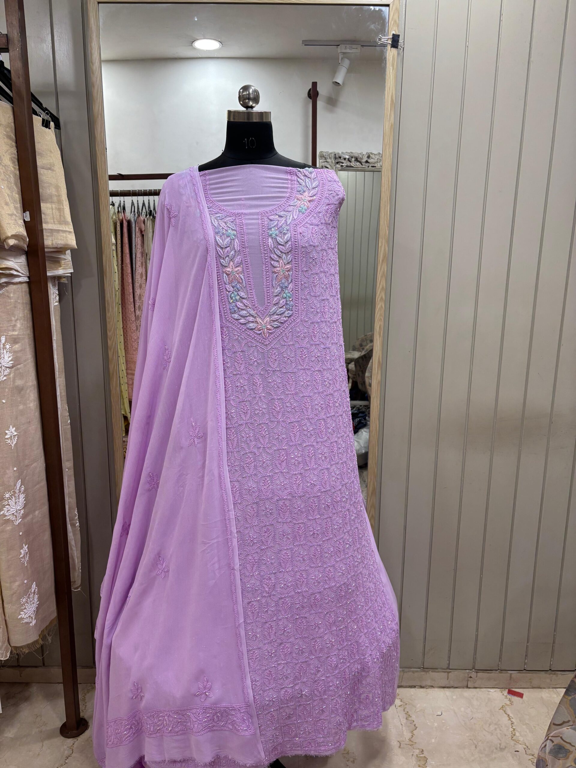 Parsi Gala Straight with Heavy Cutdana Lilac