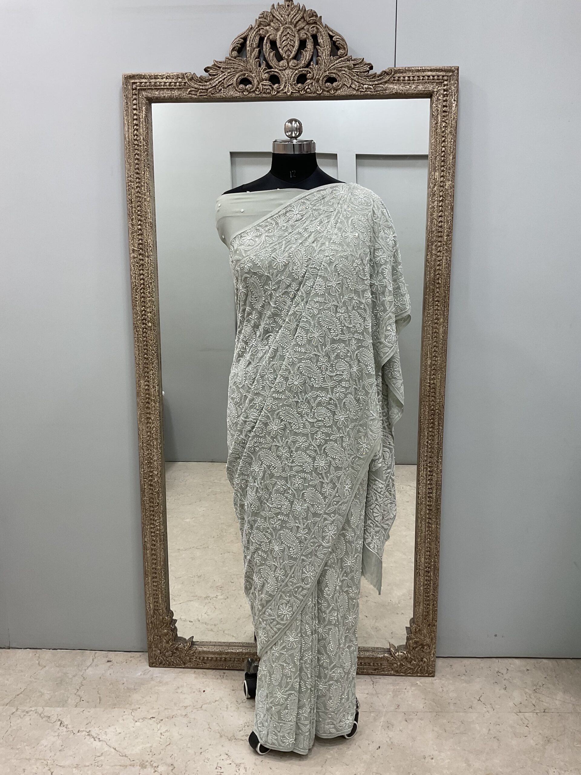 Pure Georgette Saree full jaal with Heavy Cutdana,Pearl and Heavy Sequence Green