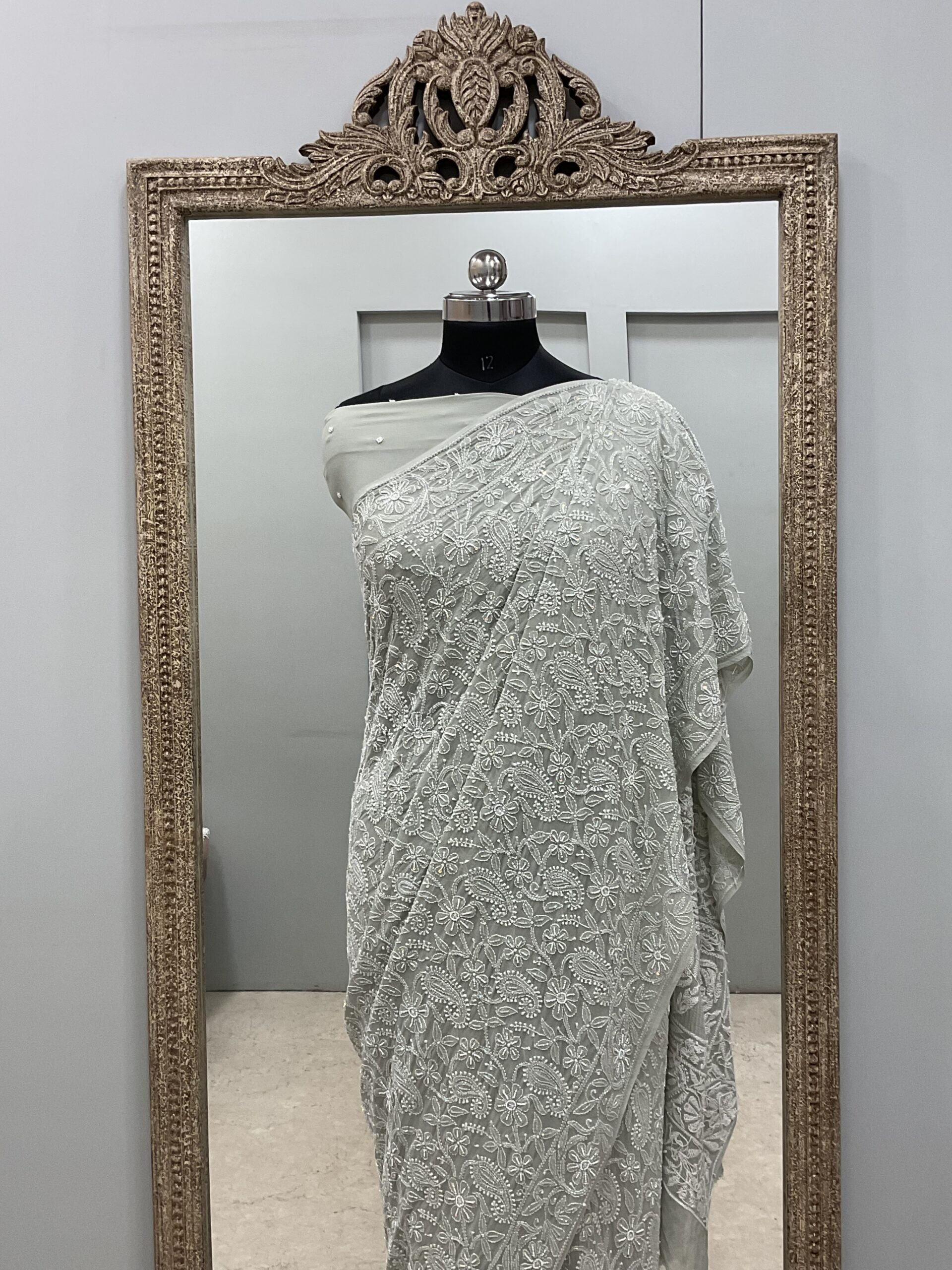 Pure Georgette Saree full jaal with Heavy Cutdana,Pearl and Heavy Sequence Green