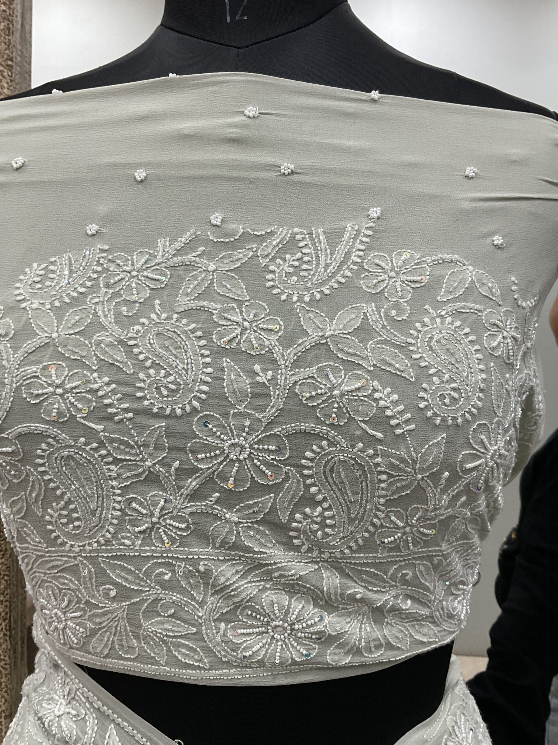 Pure Georgette Saree full jaal with Heavy Cutdana,Pearl and Heavy Sequence Green