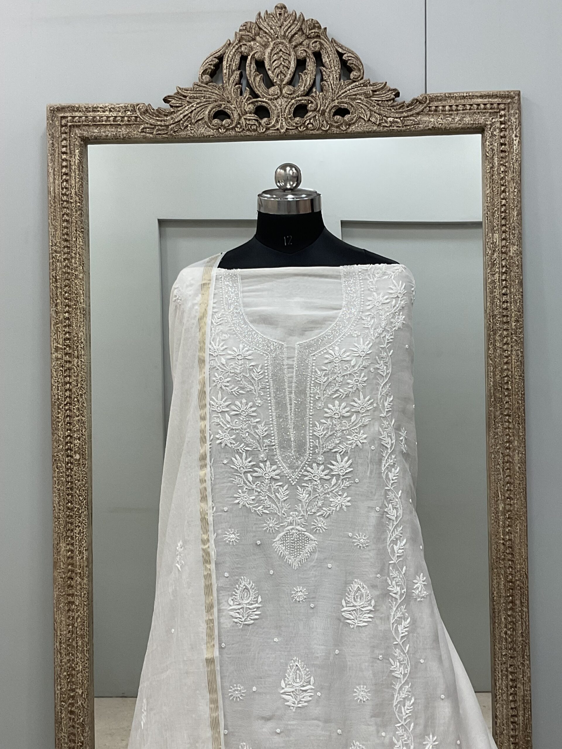 Pure Mul Cotton Straight Pearl And Addon Work With Dupatta White 04