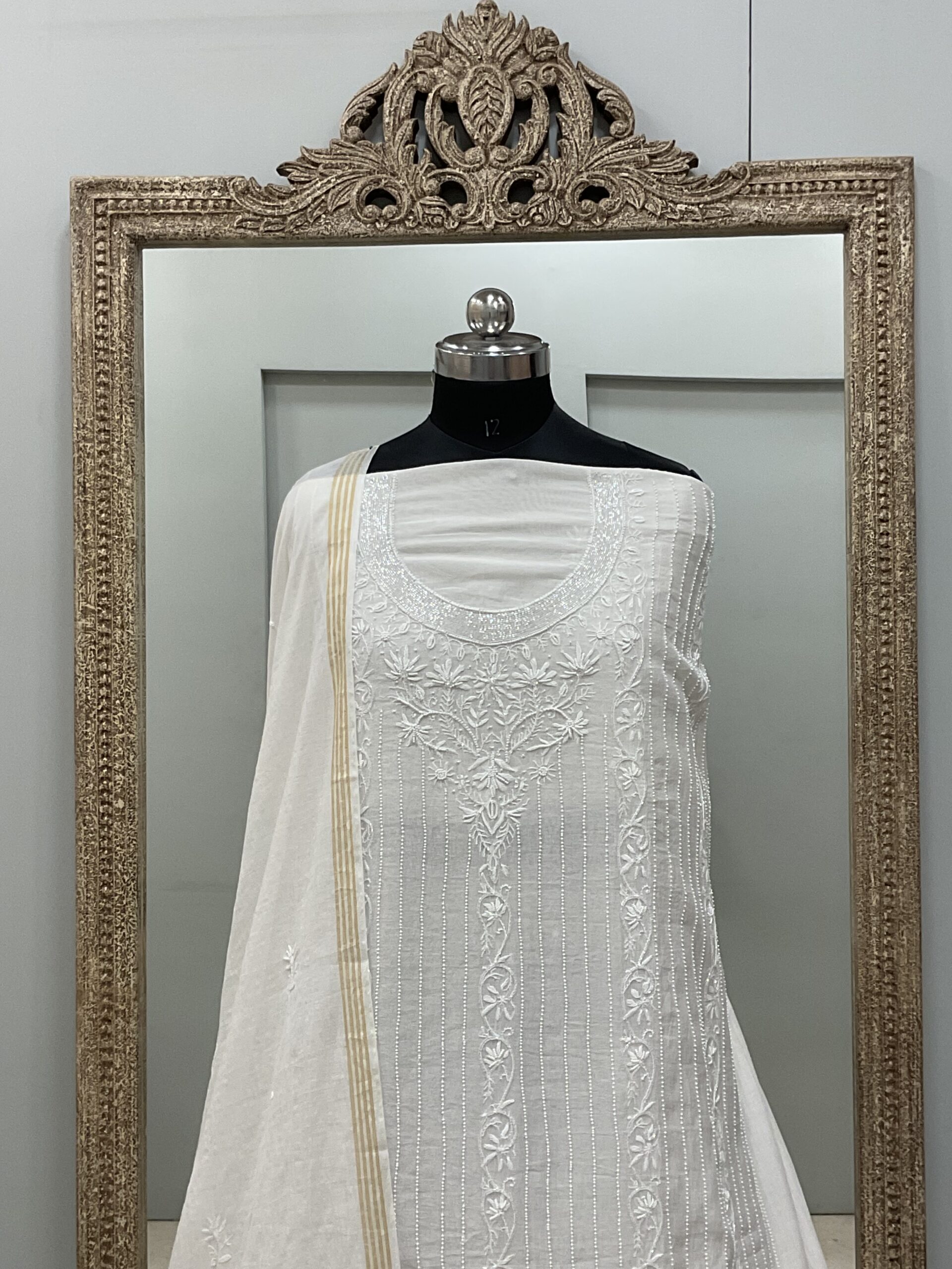 Pure Mul Cotton Straight Pearl And Addon Work With Dupatta White 03