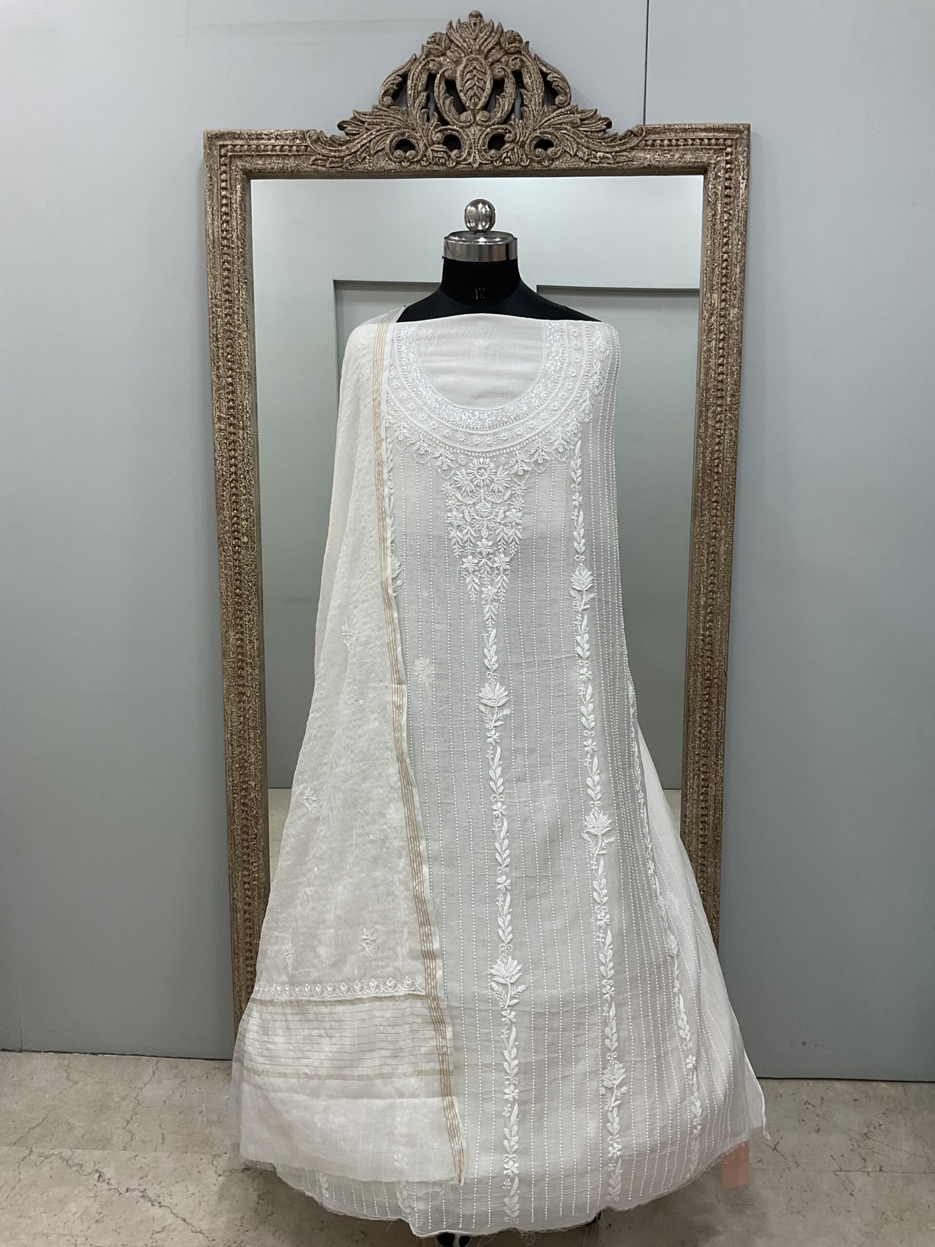 Pure Mul Cotton Straight Pearl And Addon Work With Dupatta White 02