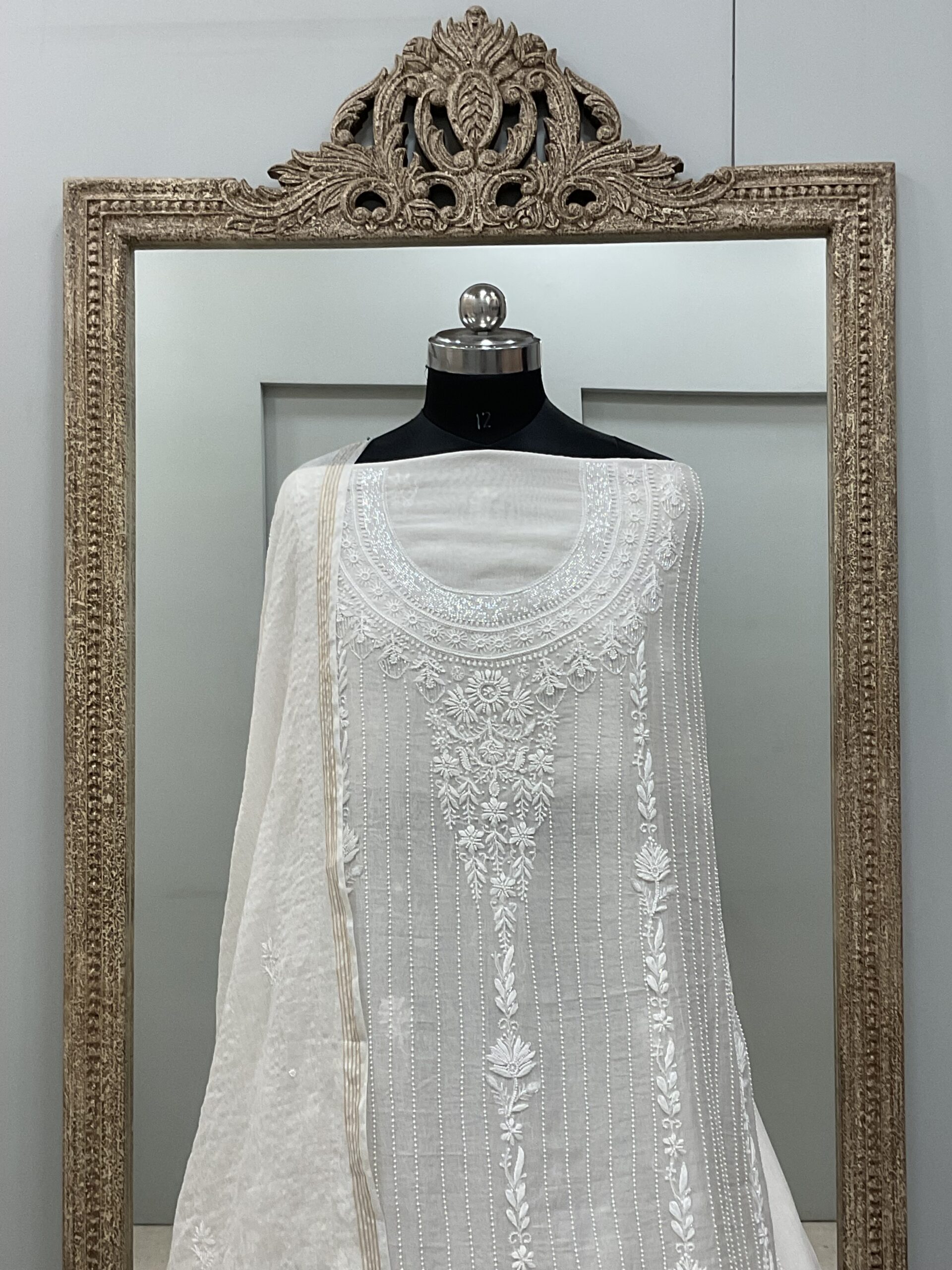 Pure Mul Cotton Straight Pearl And Addon Work With Dupatta White 02