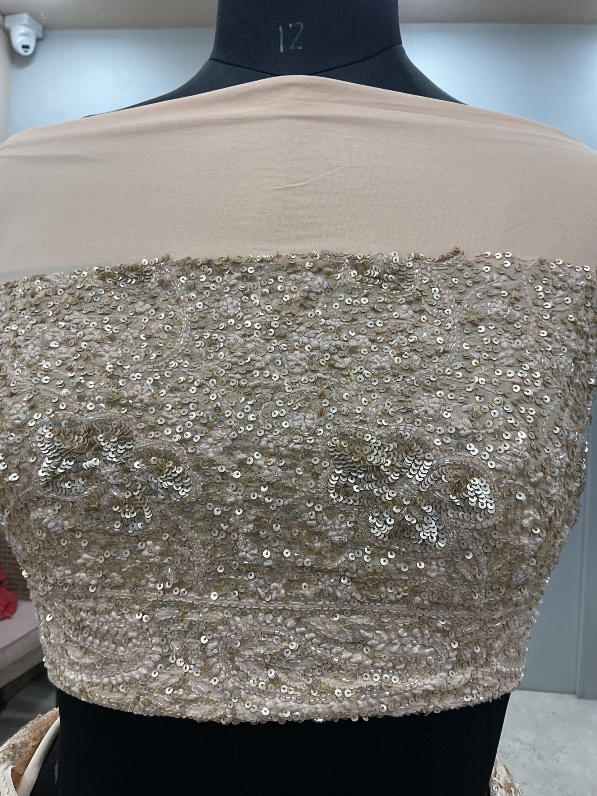 Pure Georgette Saree Superfine Work full jaal with Heavy Cutdana and Sequence Golden, Beige