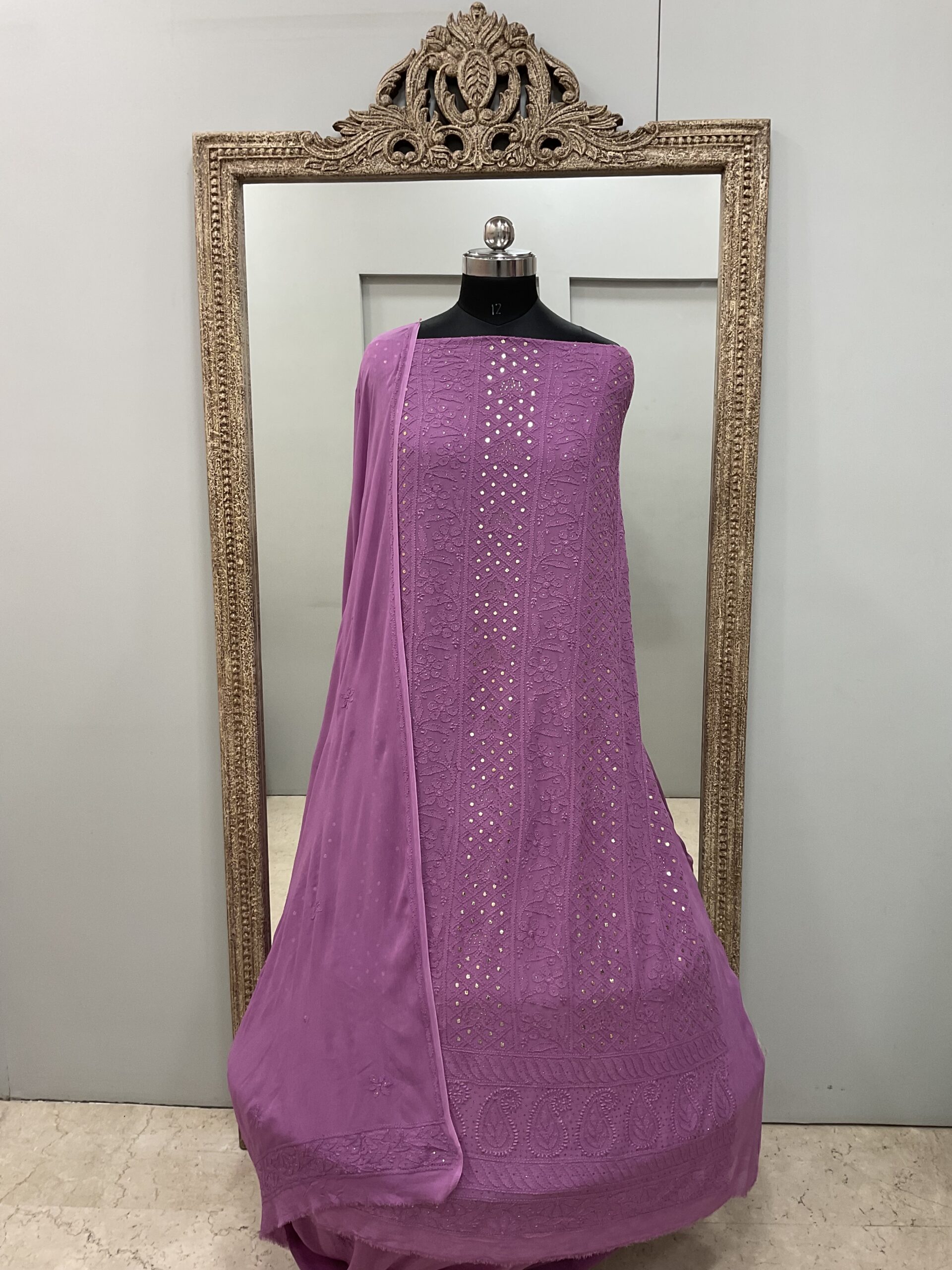 106 Chikan Mukaish Georgette Shirt and Dupatta Purple