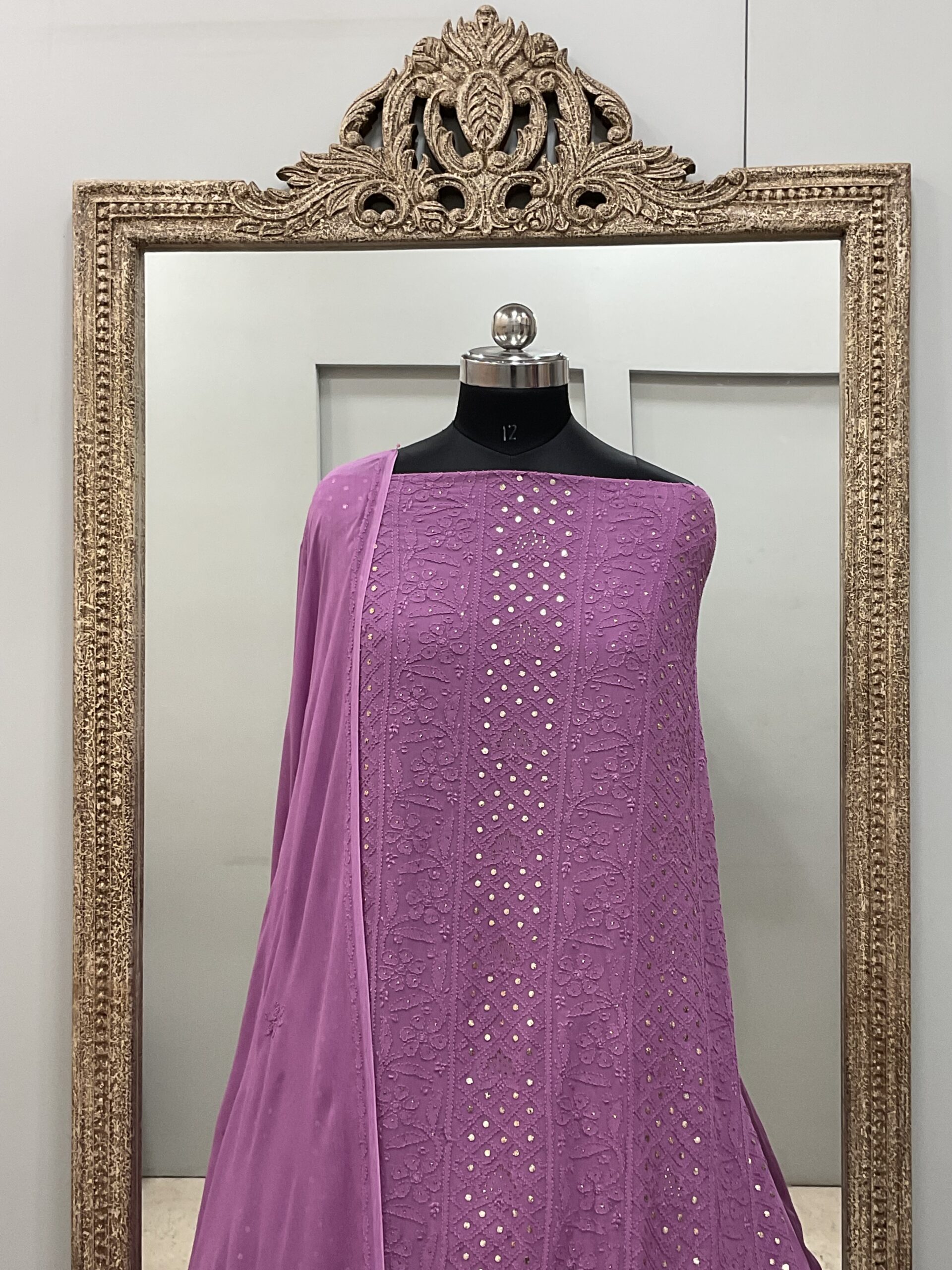106 Chikan Mukaish Georgette Shirt and Dupatta Purple
