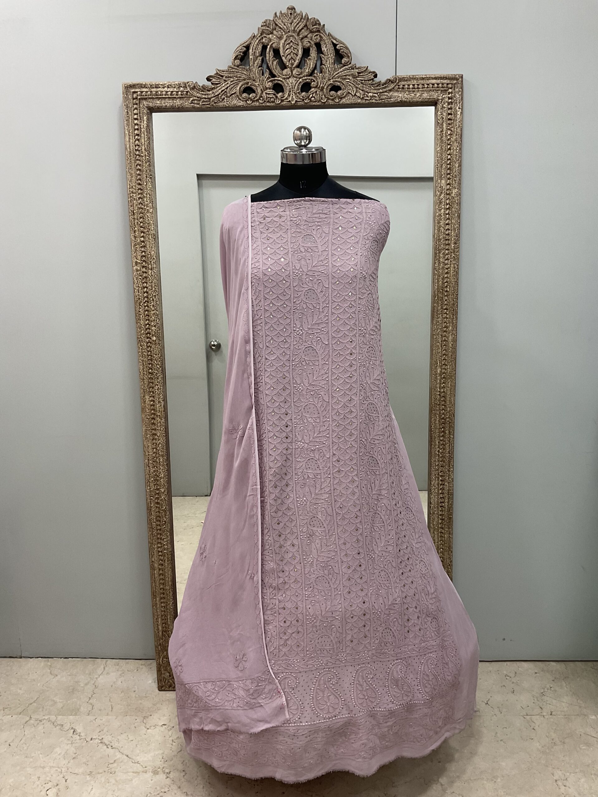 106 Chikan Mukaish Georgette Shirt and Dupatta Lilac