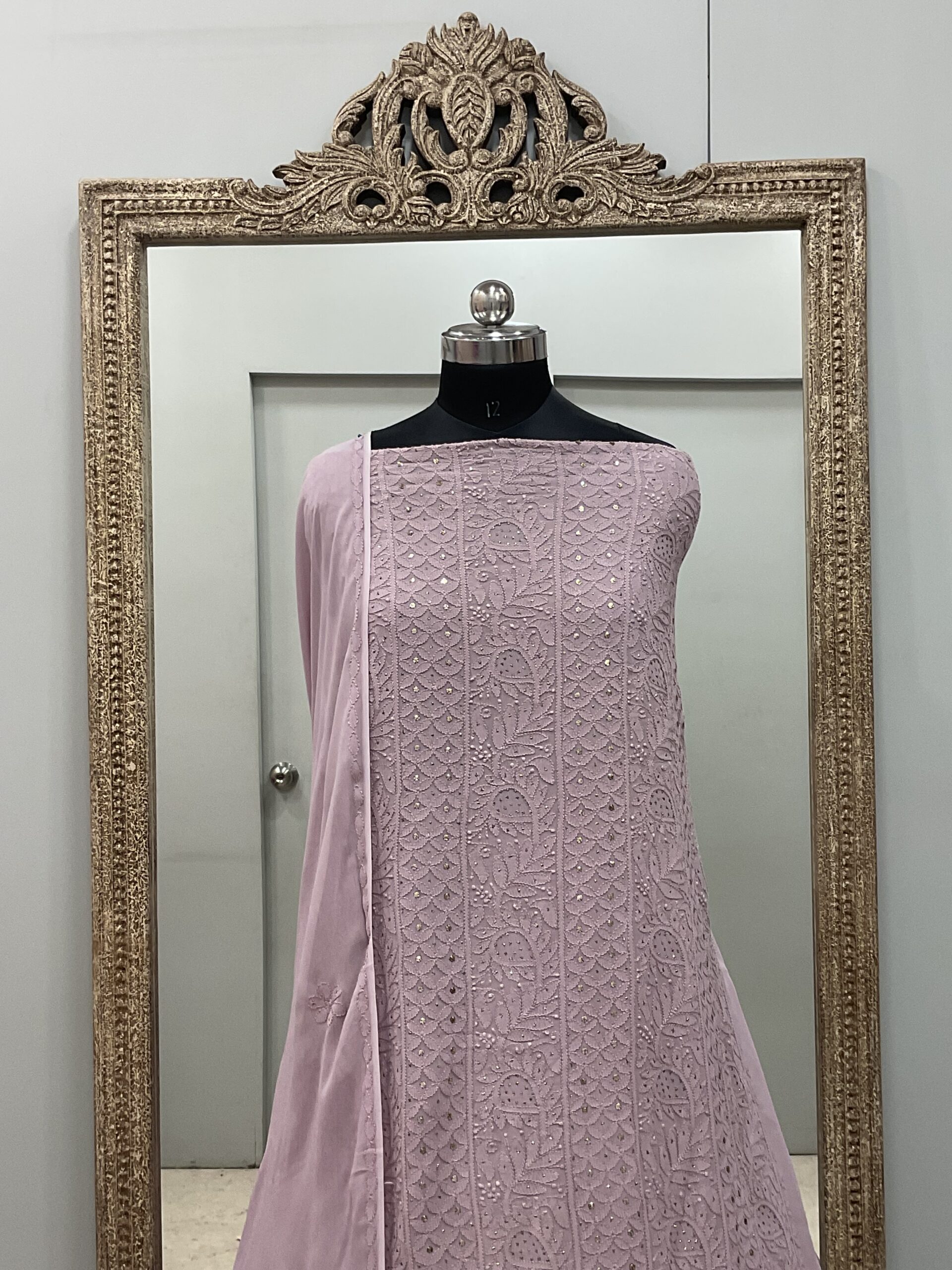 106 Chikan Mukaish Georgette Shirt and Dupatta Lilac