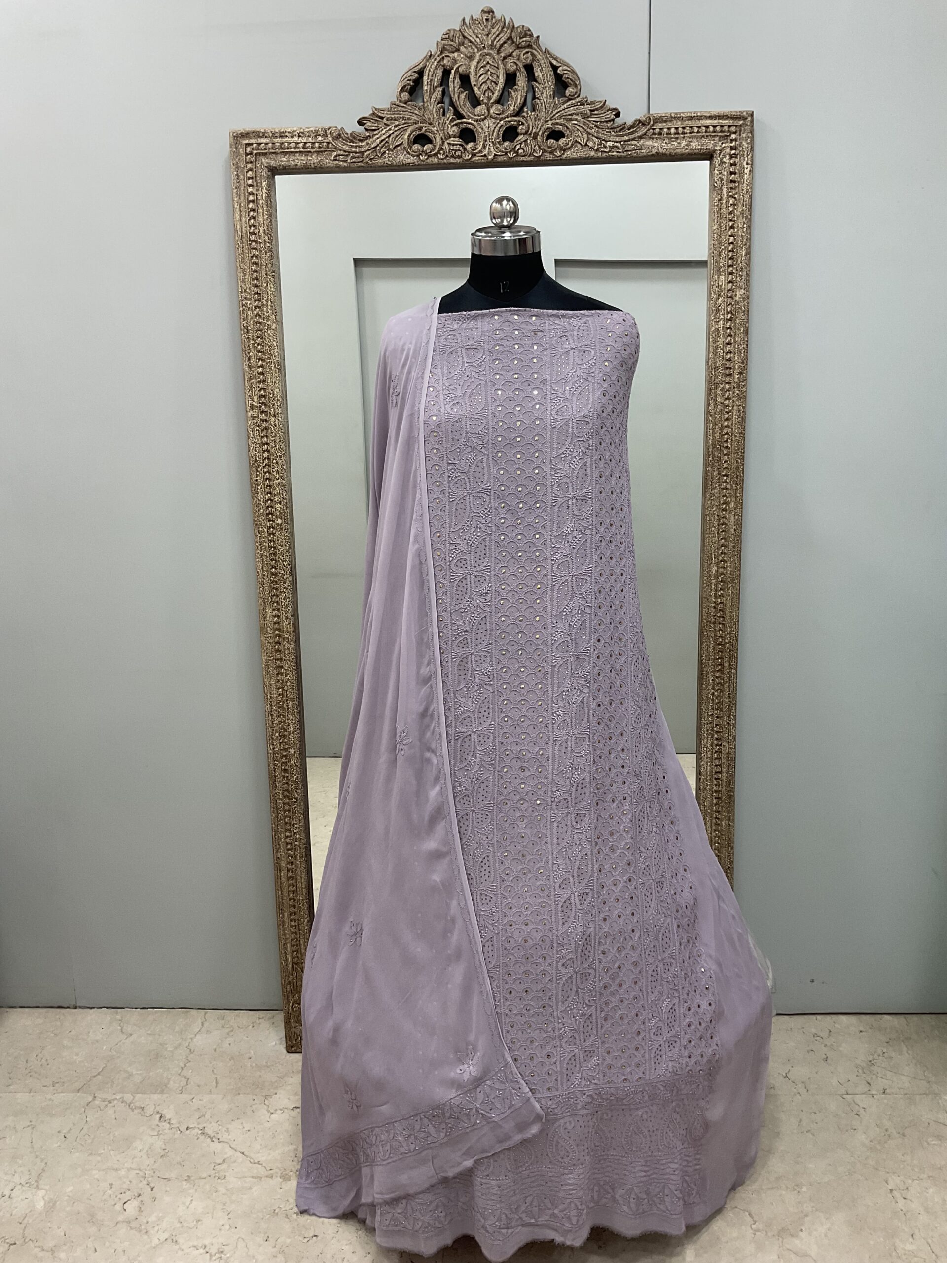 106 Chikan Mukaish Georgette Shirt and Dupatta Mauve