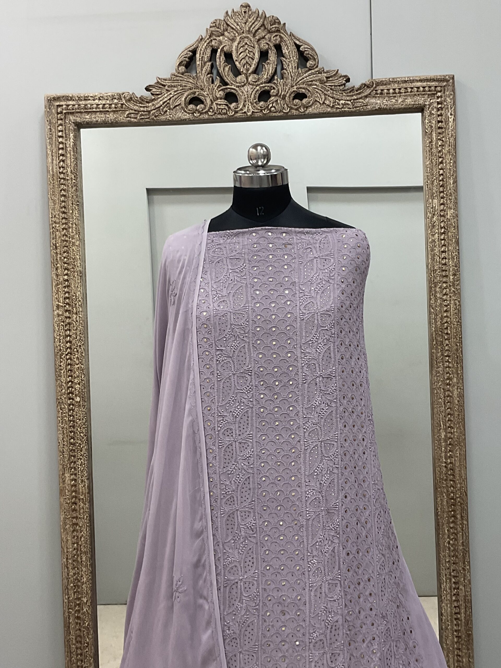 106 Chikan Mukaish Georgette Shirt and Dupatta Mauve