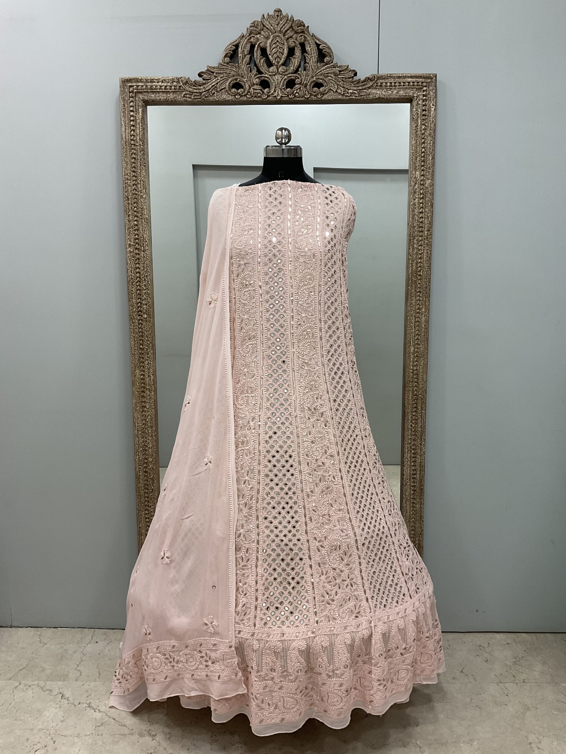 Anarkali Heavy Mirror and Gota Peach