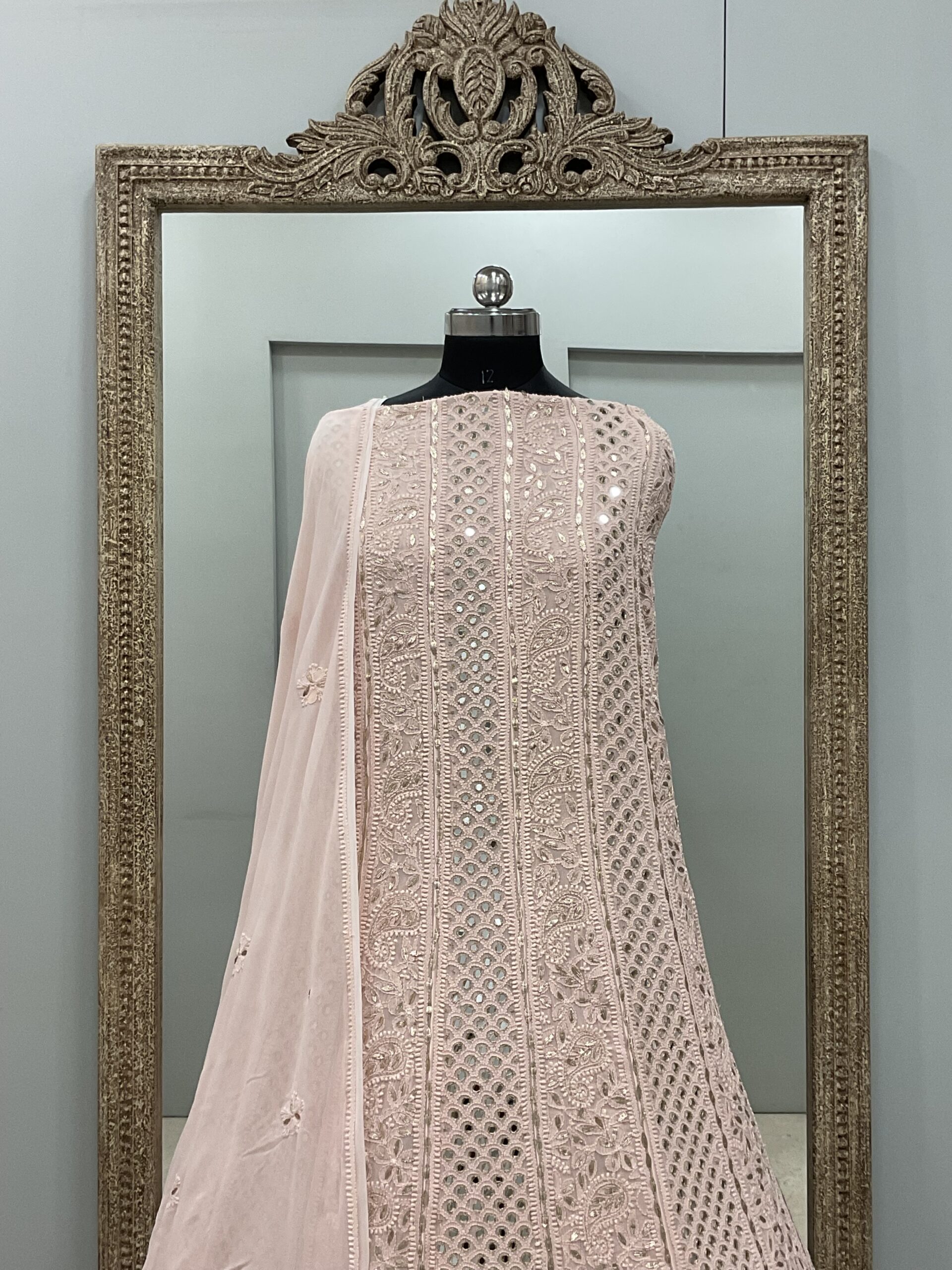 Anarkali Heavy Mirror and Gota Peach