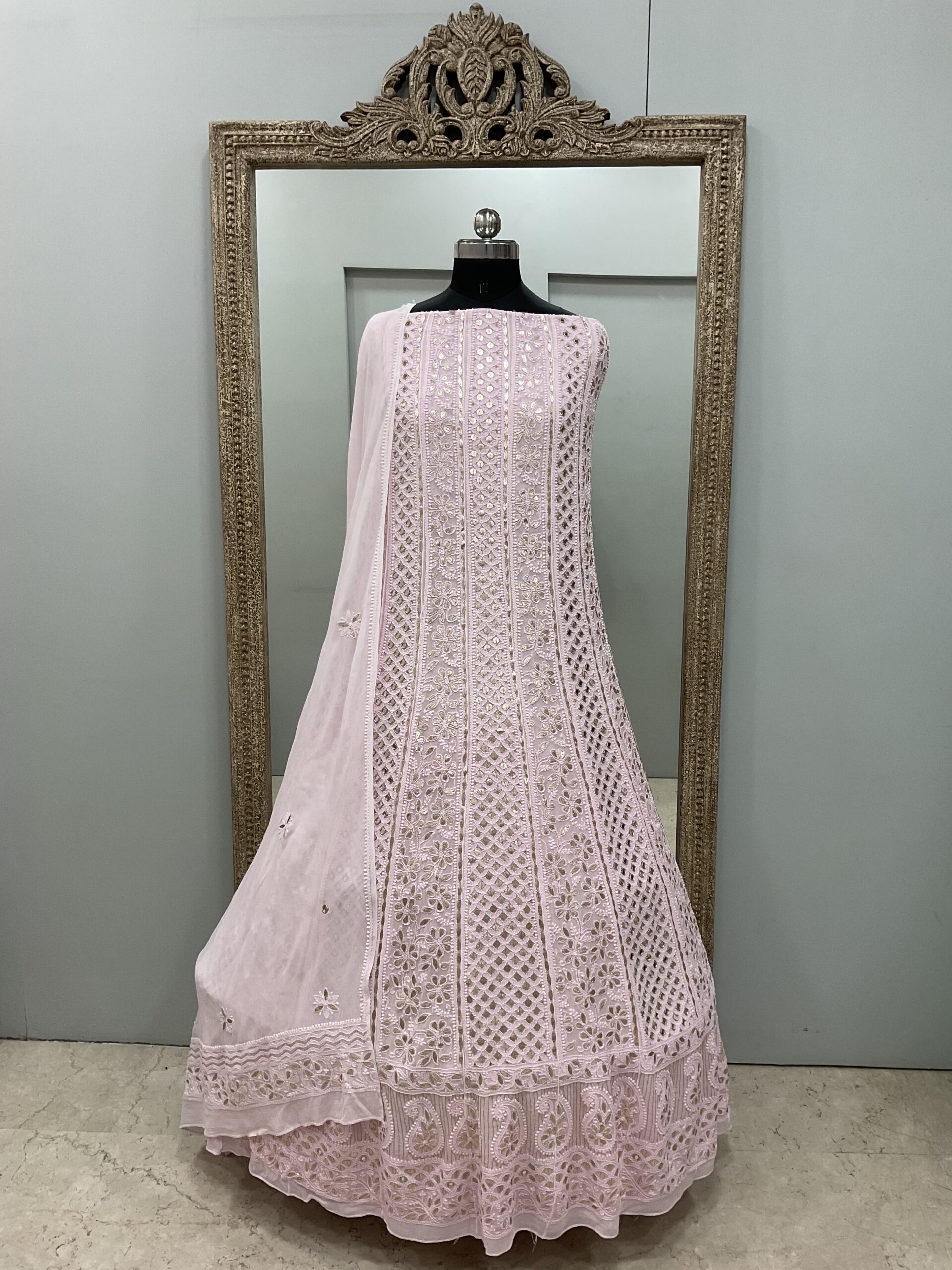 Anarkali Heavy Mirror and Gota Pink