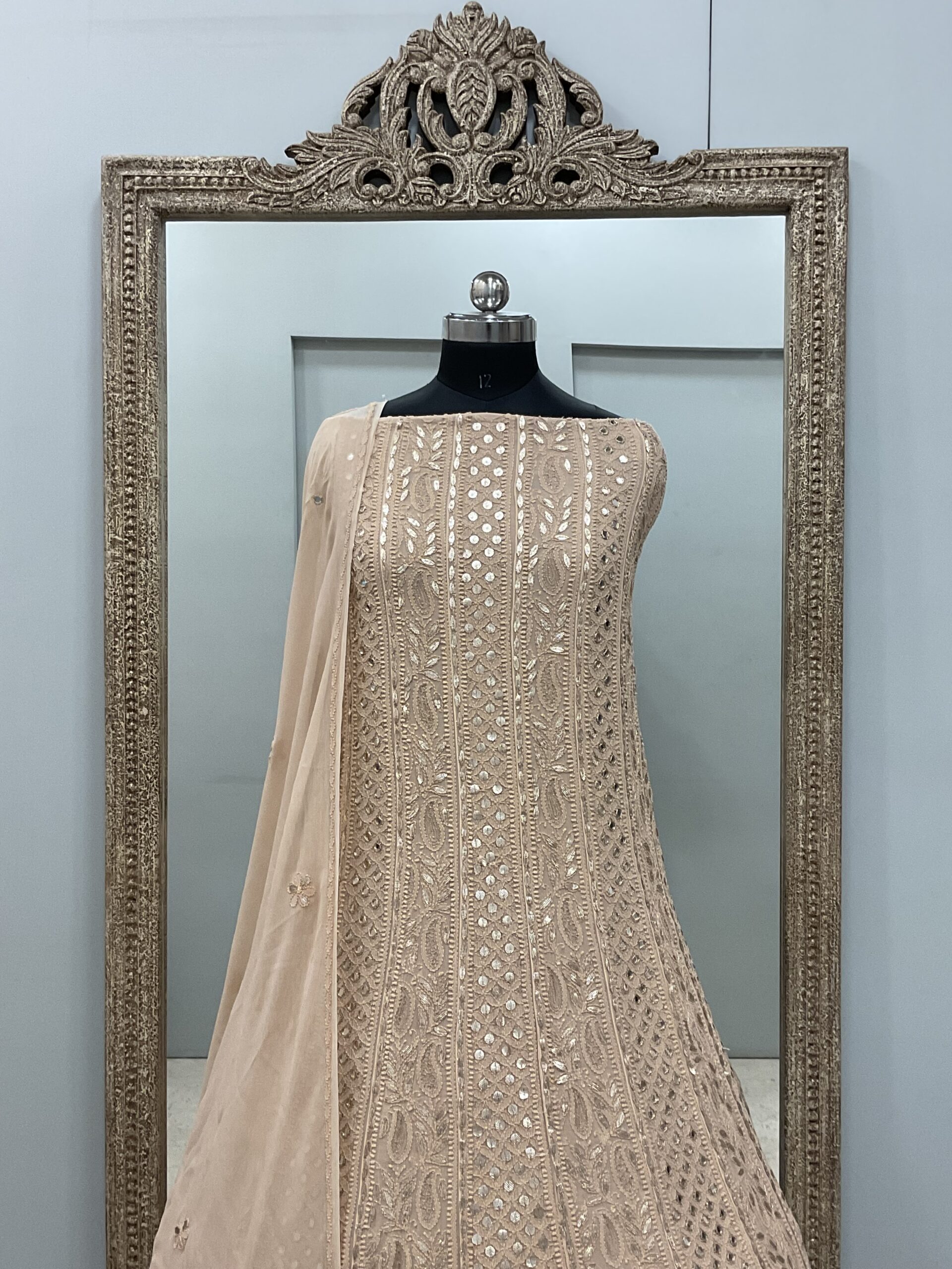 Anarkali Heavy Mirror and Gota Beige